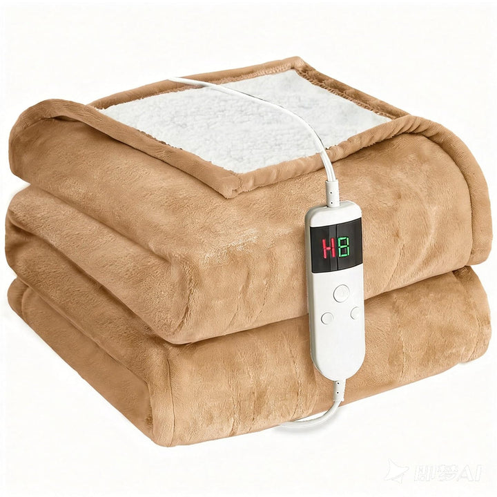 Heizdecke mit Abschaltautomatik 130x180 cm, 10 Heizstufen & 8-Stunden-Timer, Überhitzungsschutz, Mas