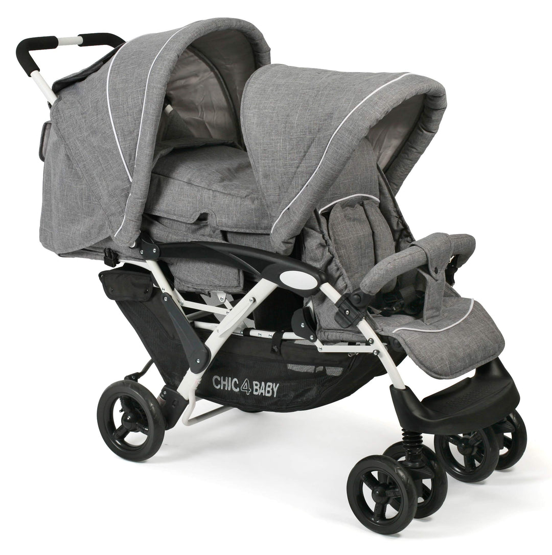 CHIC 4 BABY - Geschwisterwagen DUO mit Tragetasche und Regenschutz, Geschwisterkinderwagen für zwei