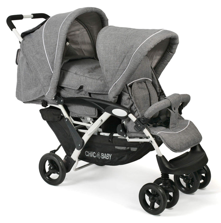 CHIC 4 BABY - Geschwisterwagen DUO mit Tragetasche und Regenschutz, Geschwisterkinderwagen für zwei