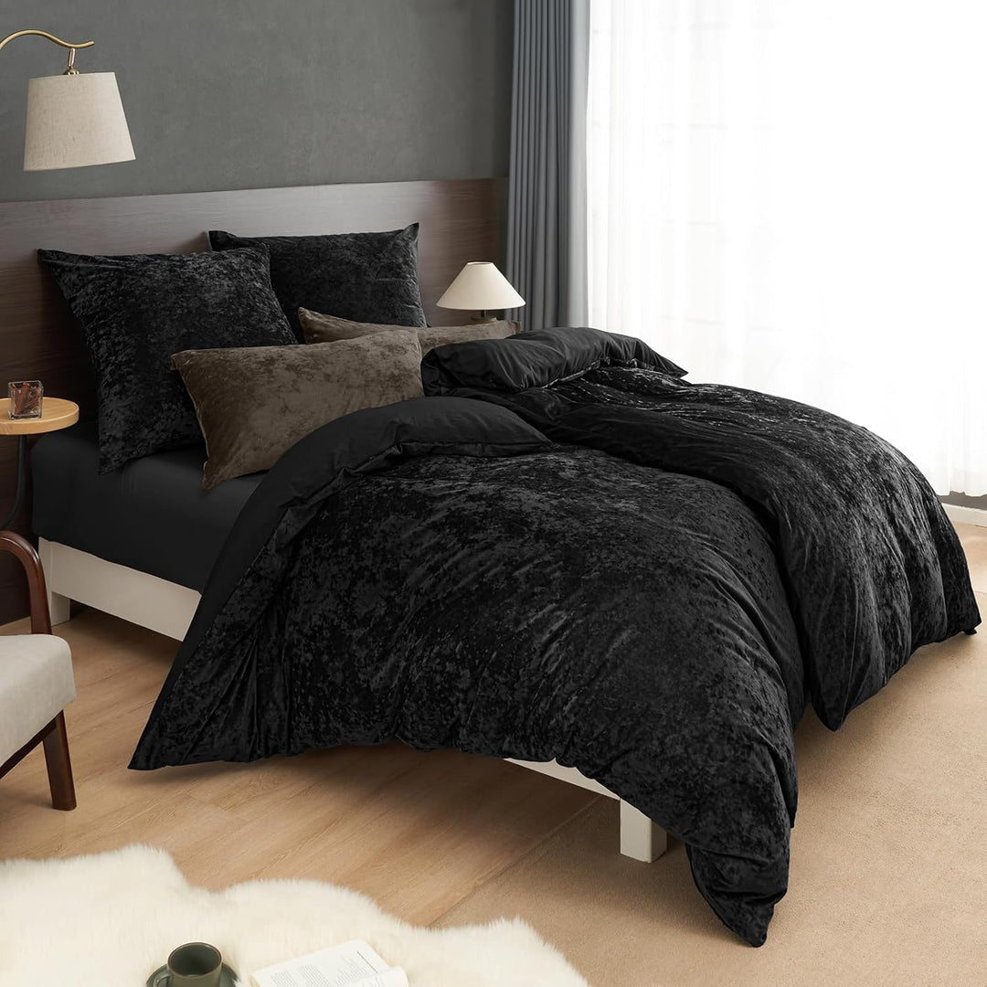 PHF P Velvet Duvet Cover Set Black S*2 DE Black 135 x 200 cm (X2), Black 135 x 200 cm (X2)