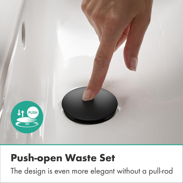 hansgrohe Ablaufgarnitur Push-Open für Waschtisch- und Bidetmischer Mattschwarz, Large, Mattschwarz