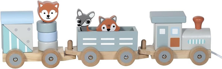 Kindsgut Kleiner Holzzug mit Holzbausteinen und Zootieren, dezente Farben und hochwertige Qualität,