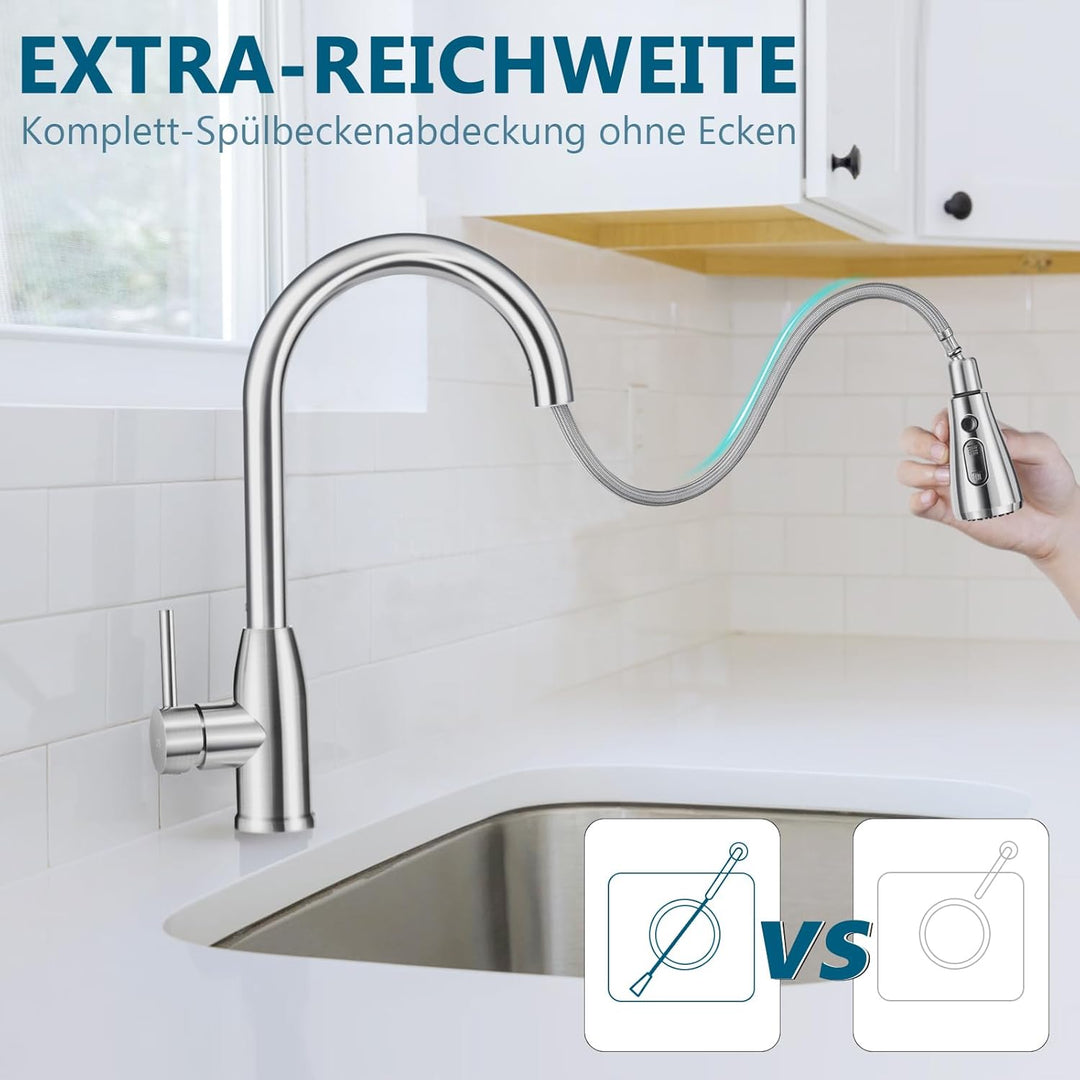 ZYB Wasserhahn Küche mit 3 Modi, Mischbatterie Küche 360° Schwenkbar, Einhebel Spültischarmatur Küch