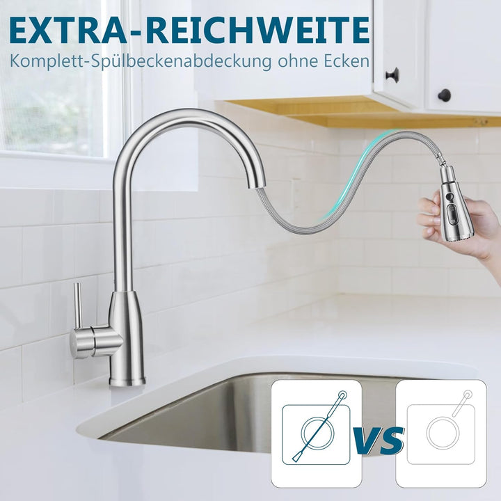 ZYB Wasserhahn Küche mit 3 Modi, Mischbatterie Küche 360° Schwenkbar, Einhebel Spültischarmatur Küch