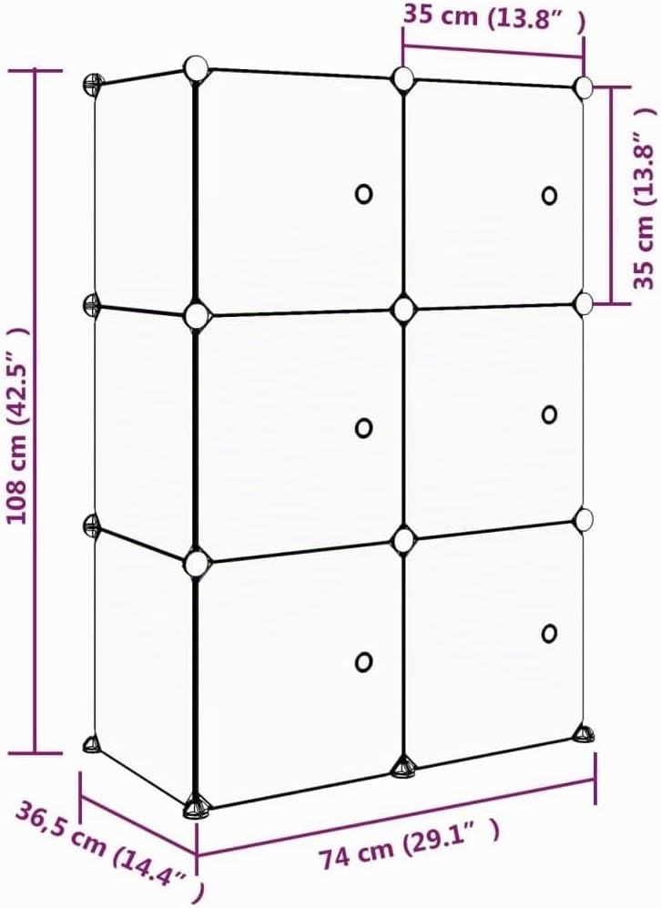 vidaXL Kinderschrank Modular mit 6 Würfeln, Regalsystem mit viel Stauraum, Würfelregal mit Stahlrahm