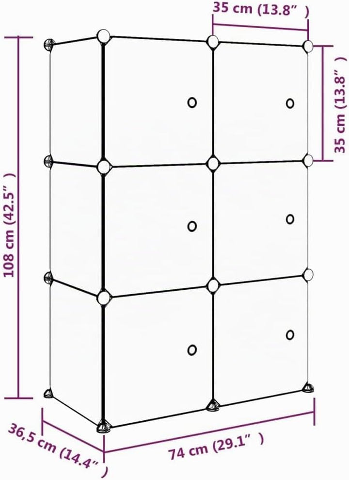 vidaXL Kinderschrank Modular mit 6 Würfeln, Regalsystem mit viel Stauraum, Würfelregal mit Stahlrahm