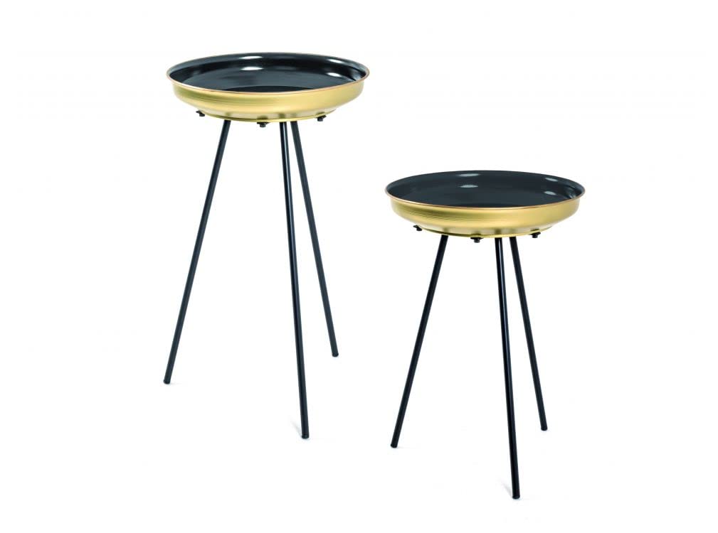 HAKU Möbel Beistelltisch 2er Set, Metall, schwarz-gold, Ø 38 x H 56 cm / Ø 38 x H 66 cm, Schwarz-gol