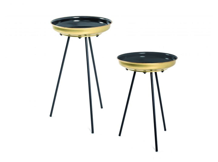 HAKU Möbel Beistelltisch 2er Set, Metall, schwarz-gold, Ø 38 x H 56 cm / Ø 38 x H 66 cm, Schwarz-gol