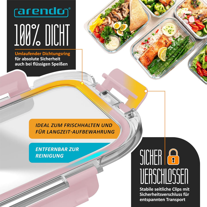 Arendo - Glas Frischhaltedosen Vorratsdosen für Lebensmittel mit Deckel luftdicht - 5er Set - 1000 m