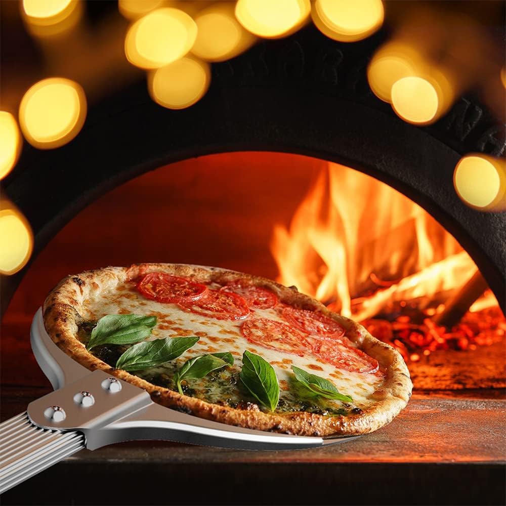Honsdom Perforierter Pizzaschieber, 8 Zoll Pizzawender, Rund Pizzaschaufel aus Hart Eloxiertem Alumi