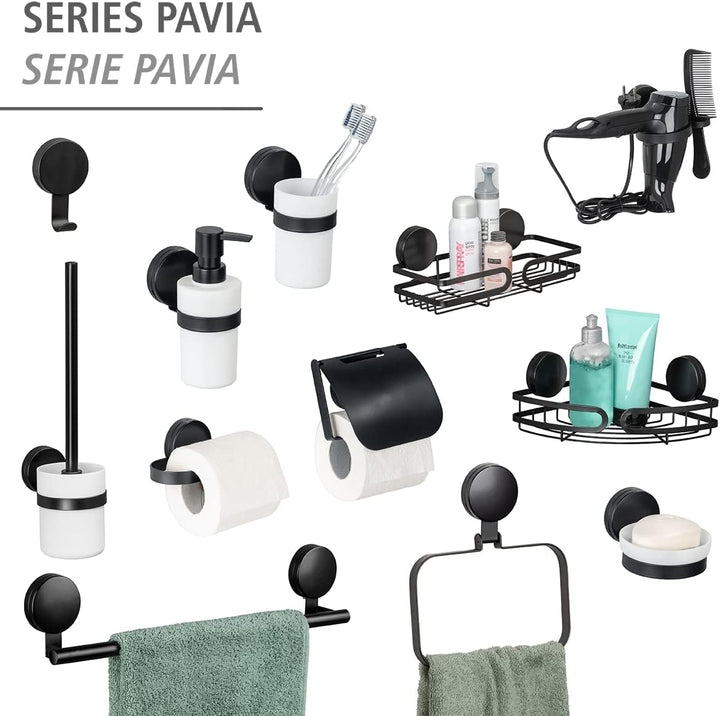 WENKO Static-Loc® Plus Wandablage Pavia Schwarz, Badezimmerregal, Befestigen ohne bohren, sicherer H