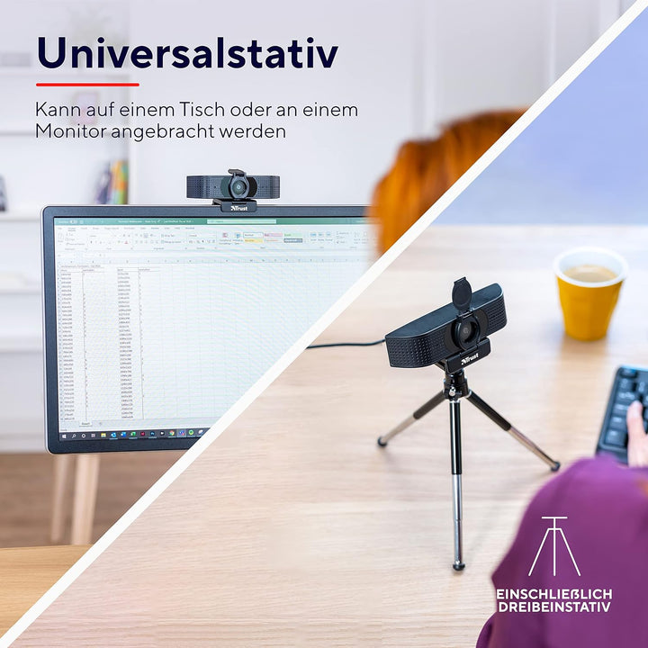 Trust Teza 4K Ultra HD Webcam, 3840x2160 mit 2 Mikrofonen und Autofokus, 30 FPS, USB Plug & Play, We