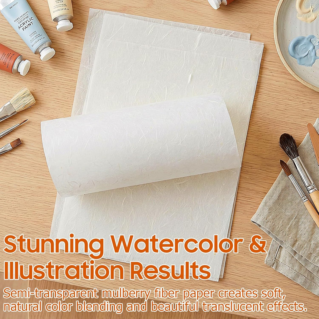 TSKDKIT Natürliches Maulbeerpapier, 100 Blatt A4 21 x 29,7 cm Halbtransparent Naturfaser Reispapier,