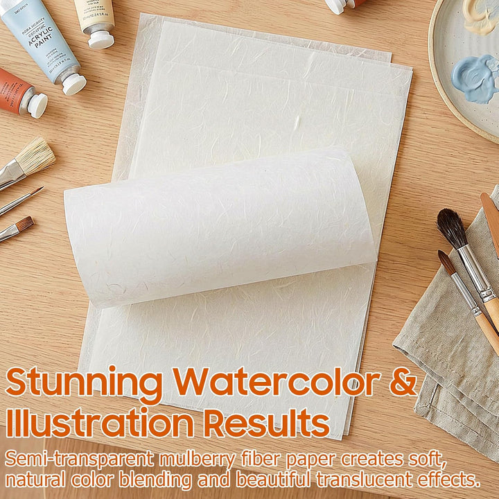 TSKDKIT Natürliches Maulbeerpapier, 100 Blatt A4 21 x 29,7 cm Halbtransparent Naturfaser Reispapier,