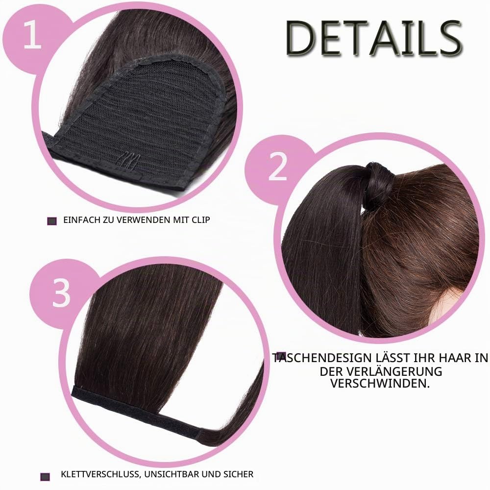 SEGO Pferdeschwanz Haarteil Zopf extensions Ponytail Haarverlängerung clip in Pony Echthaar remy Dun