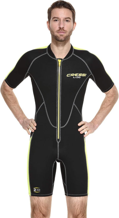 Cressi Lido Man - Shorty Neopren High Stretch 2 mm Neoprenanzug für Herren Schwarz - Gelb L, Schwarz