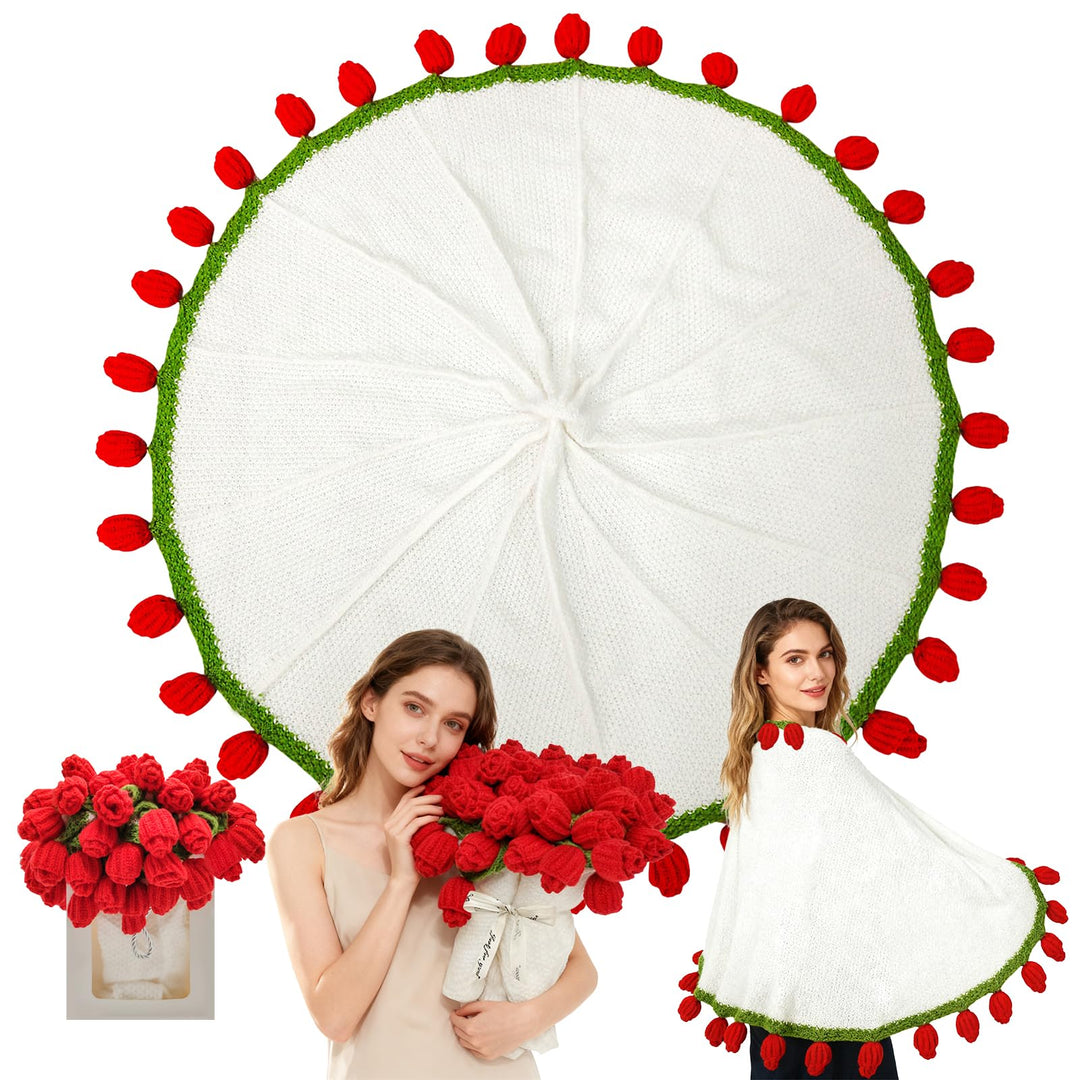 Rose Bouquet Blanket 80cm, Rose Blumenstraussdecke, Fertige Rosenstrauss Häkeldecke Handgefertigte B