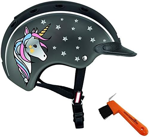 CASCO Kinder Reithelm NORI Einhorn schwarz/grau + Hufkratzer Reiterladen24 schwarz/grau S (52-56cm),