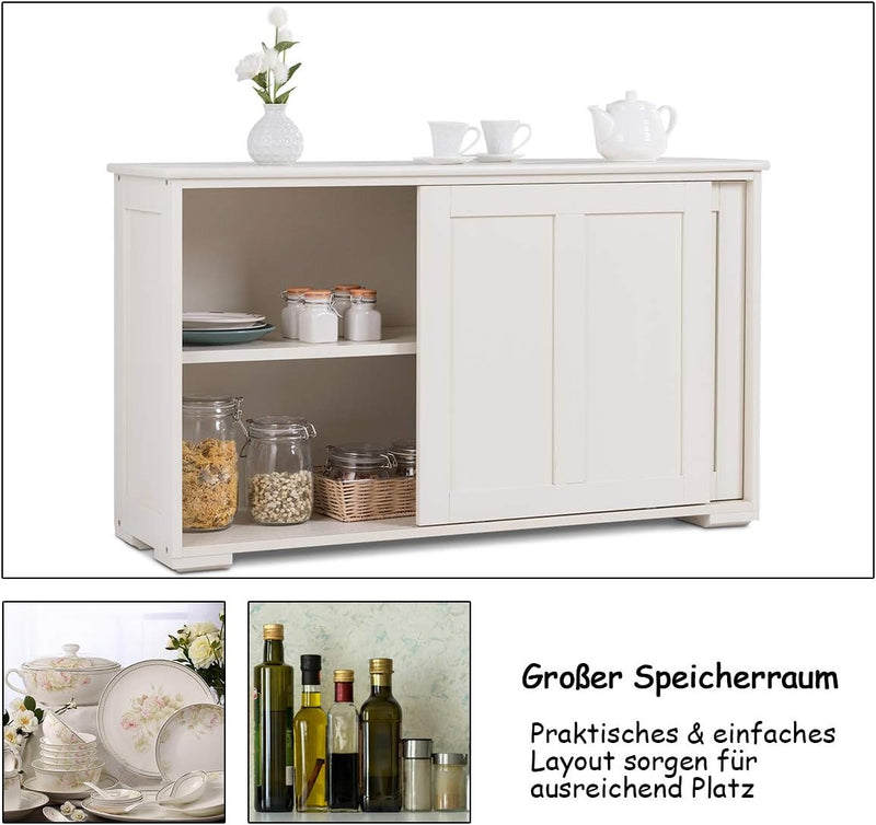 COSTWAY Sideboard, Küchenschrank mit Schiebetüren, höhenverstellbarer Ablage, Beistellschrank für Kü