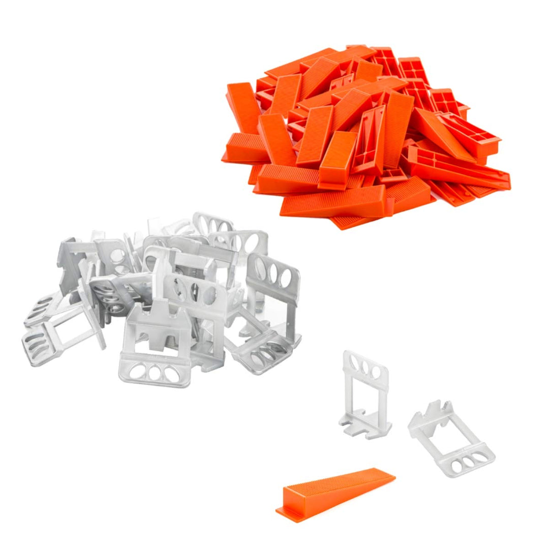LST Nivelliersystem Set 100x hohe Zuglaschen XL 1mm + 50x Keile Fliesen 12-20mm
