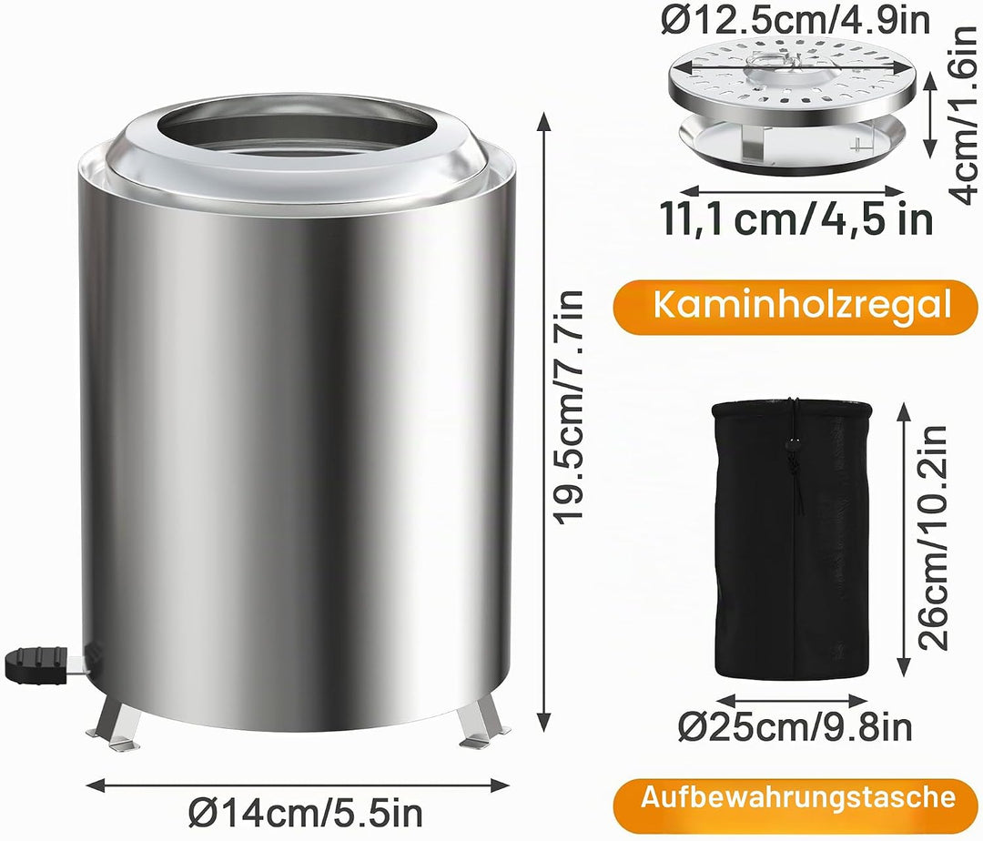 Mini Campingkocher Edelstahl Holzvergaser Ofen 14cm Tragbarer Hobo Kocher Holzofen mit Verstellbarer