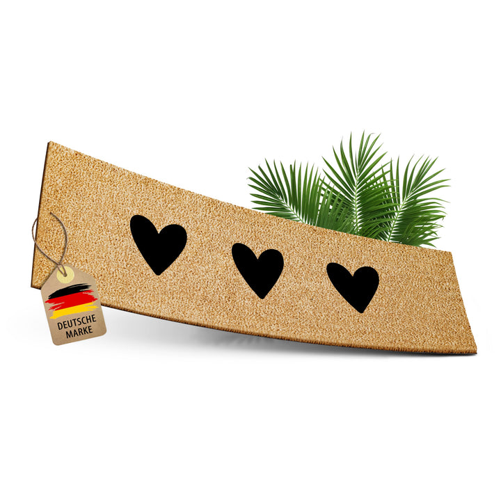 ElbFuchs Kokos Fussmatte 75x25cm mit Schwarze Herzen I Extra strapazierfähige & rutschfeste Kokosmat