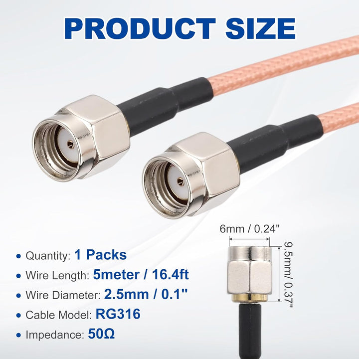 QUARKZMAN SMA Antennenverlängerungskabel, 5M/16,4ft SMA-Stecker Innenloch auf Stecker Innenloch RG31