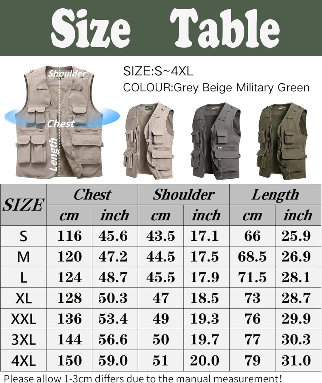 MeiLayM Herren Outdoor Weste Anglerweste mit Multi-Taschened Sommer Freizeit Baumwolle Weste Hundewe