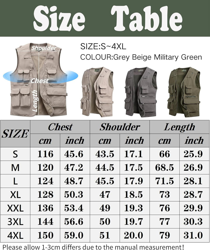 MeiLayM Herren Outdoor Weste Anglerweste mit Multi-Taschened Sommer Freizeit Baumwolle Weste Hundewe