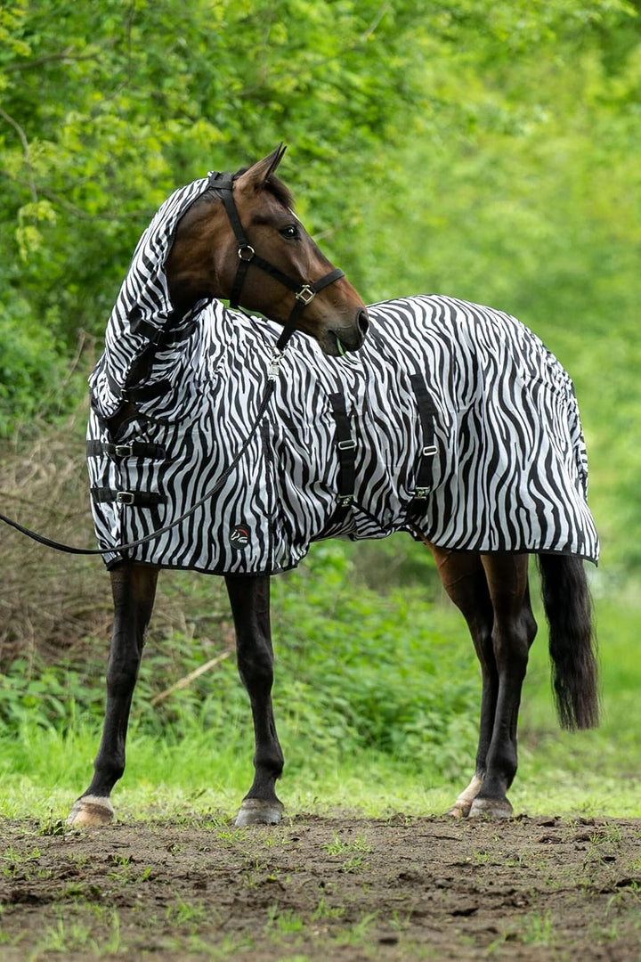 HKM Fliegendecke mit Halsteil -Zebra- mit Bauchlatz, weiss/schwarz, 145 Weiss/Schwarz 145 cm, Weiss/