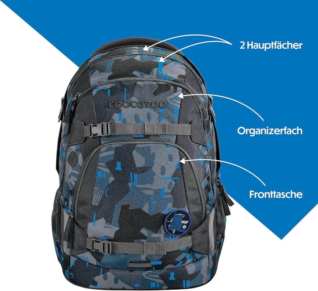 coocazoo Schulrucksack Mate, Blue Craft, blau,ergonomischer & anpassbarer Tornister, höhen- & grösse