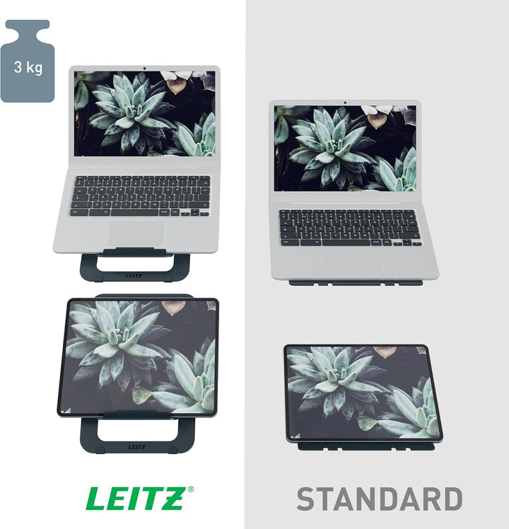 Leitz Aluminium Ultra-Flacher Verstellbarer Laptopständer, Extra leicht, faltbar & ergonomisch, 5 Hö