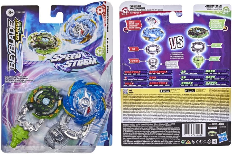 Hasbro Beyblade Surge Speedstorm Evo Helios Blazebringer und Jormuntor J6 Kreisel Doppelpack – Battl