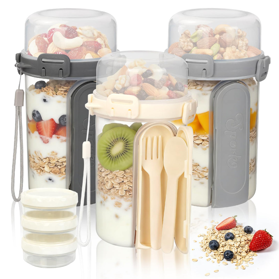 3 Stk Müslibecher To Go, Joghurtbecher mit Löffel & Gabel, 810ml Mepal Müslibecher Spülmaschinenfest