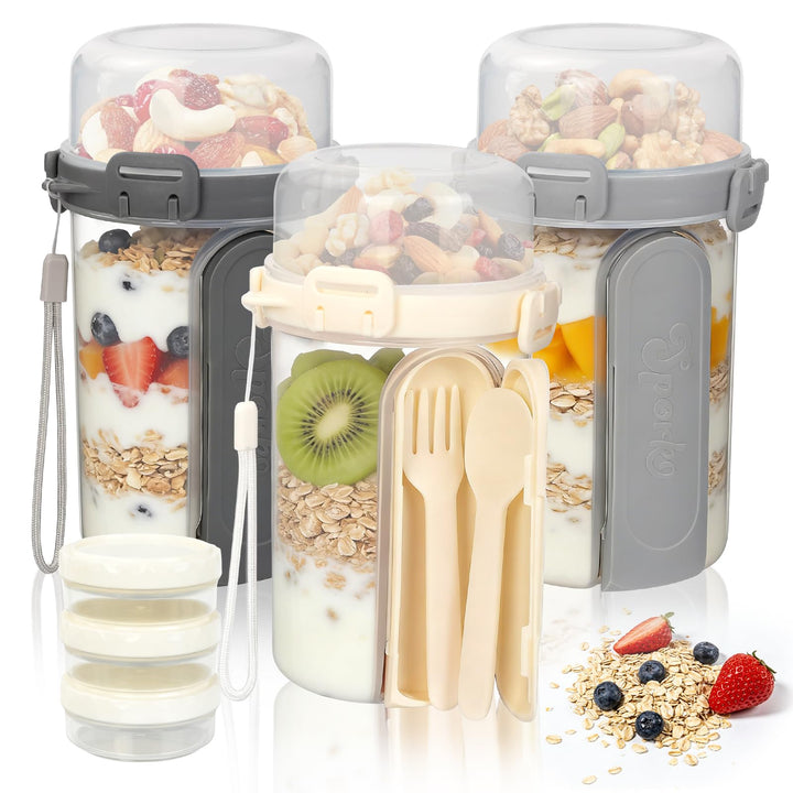 3 Stk Müslibecher To Go, Joghurtbecher mit Löffel & Gabel, 810ml Mepal Müslibecher Spülmaschinenfest