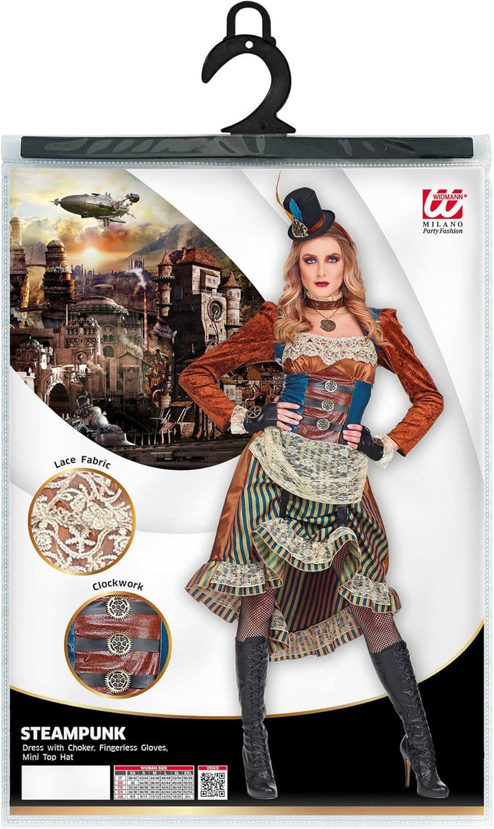 "STEAMPUNK" (dress with choker, fingerless gloves, mini top hat) - (M), M