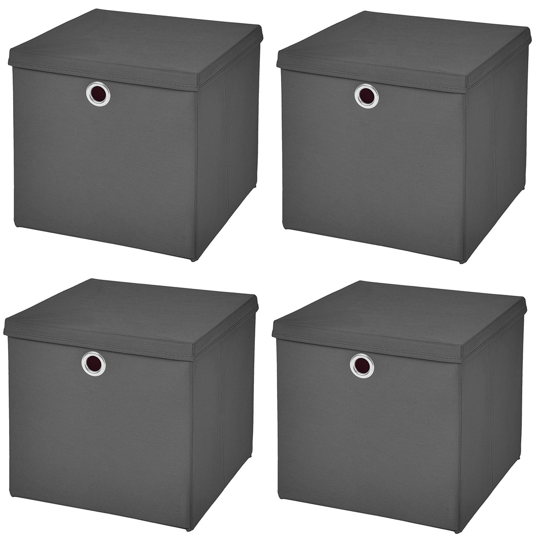StickandShine 4er Set Dunkelgrau Faltbox 28 x 28 x 28 cm Aufbewahrungsbox faltbar mit Deckel, Dunkel