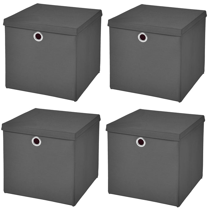 StickandShine 4er Set Dunkelgrau Faltbox 28 x 28 x 28 cm Aufbewahrungsbox faltbar mit Deckel, Dunkel