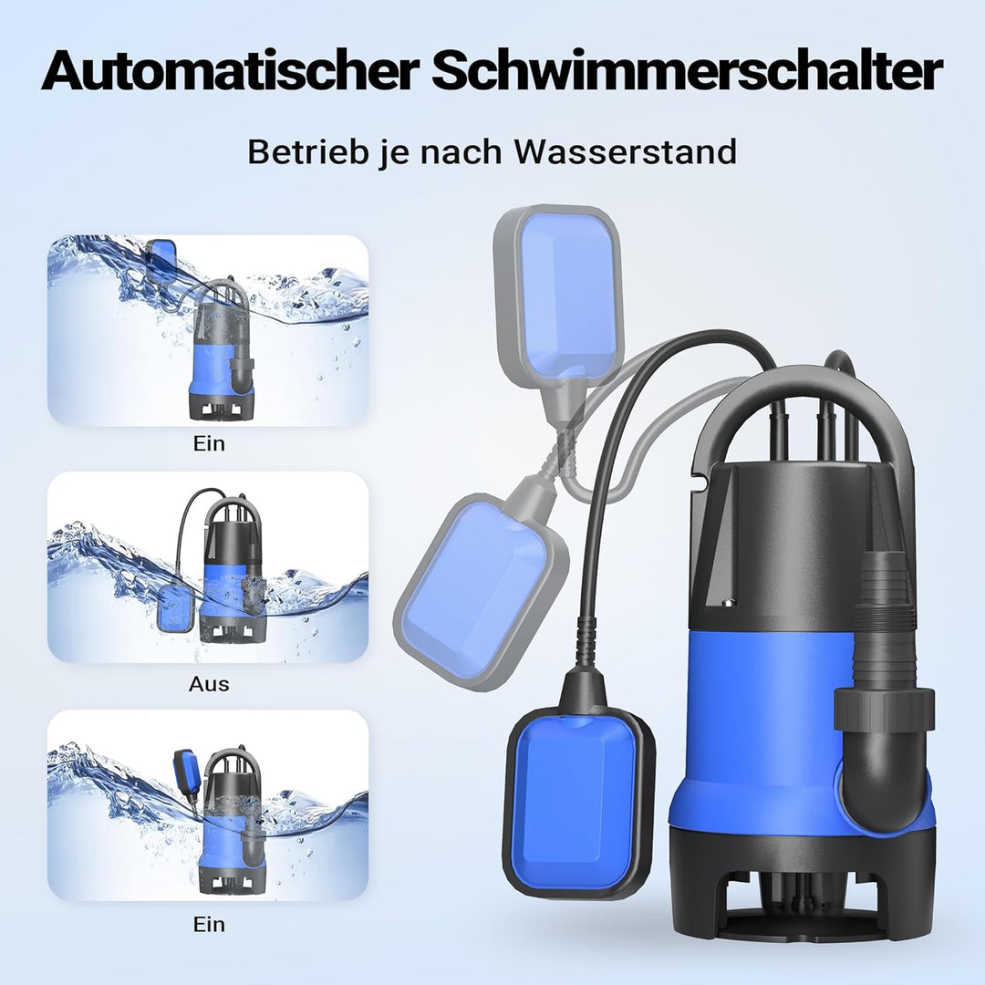 Schmutzwasserpumpe 550 W 10500 l/h Tauchpumpe Gartenpumpe Brunnenpumpe Entwässerungspumpe, 10500 l/h