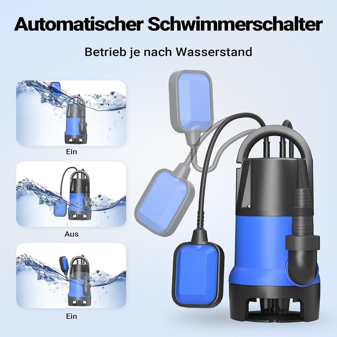 Schmutzwasserpumpe 550 W 10500 l/h Tauchpumpe Gartenpumpe Brunnenpumpe Entwässerungspumpe, 10500 l/h