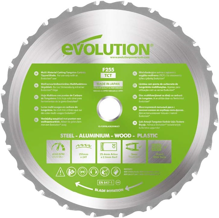 Evolution Elektrowerkzeuge - FURY Mehrzweck-Sageblatt mit Wolframkarbidbeschichtung, 255 mm Mehrzwec