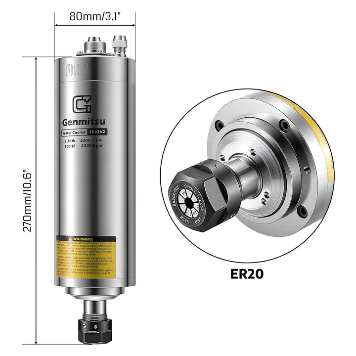 Genmitsu CNC-Spindelmotor-Kit, 2,2 kW, wassergekühlter Spindelmotor, 24.000 U/min, ER11-Spannzange m