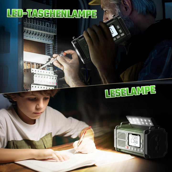 PRUNUS J-924S AM/FM/SW Kurbelradio Notfall Weltempfänger, Notfallradio mit 10000mAh Akku, Solar Radi