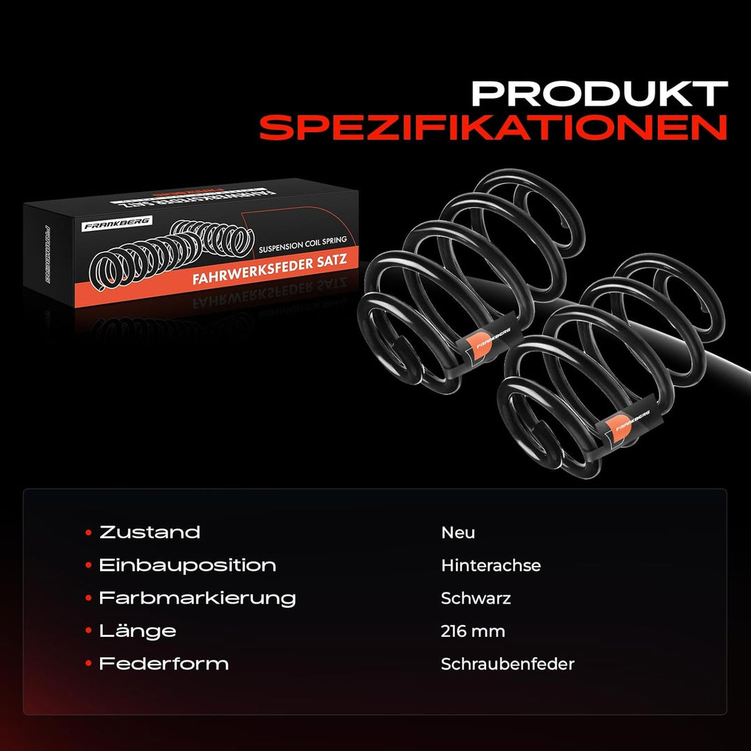 Frankberg 2x Federn Fahrwerksfeder Hinterachse Kompatibel mit Clio II BB CB 1998-2012 Thalia I LB LB