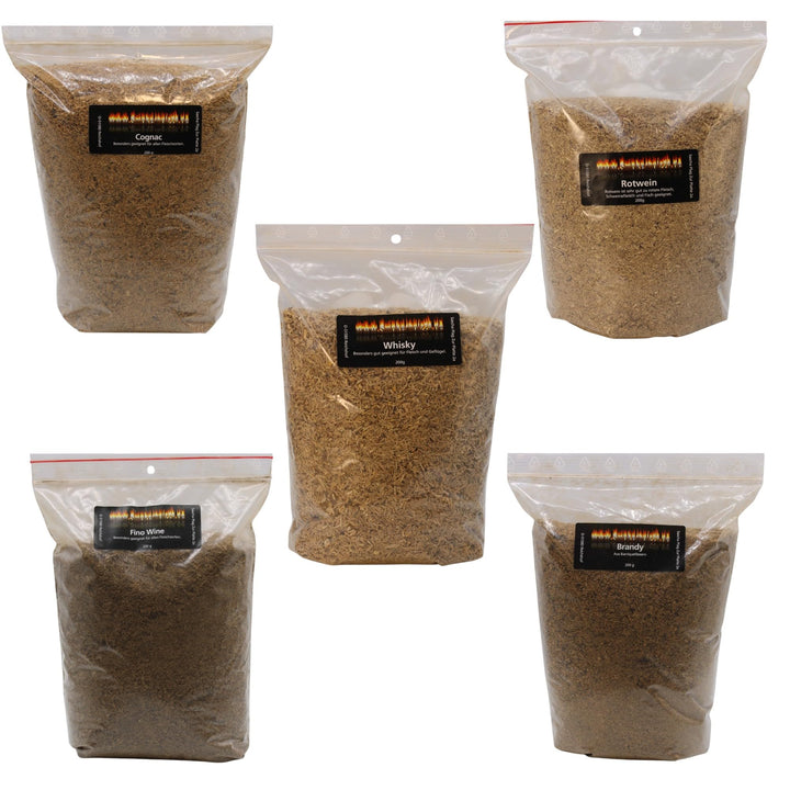 Räuchermehl SET Räucherspäne Mix aus Barriquefass/Eichenfässern 5X 200g Räuchermehl-Rotwein Räucherm