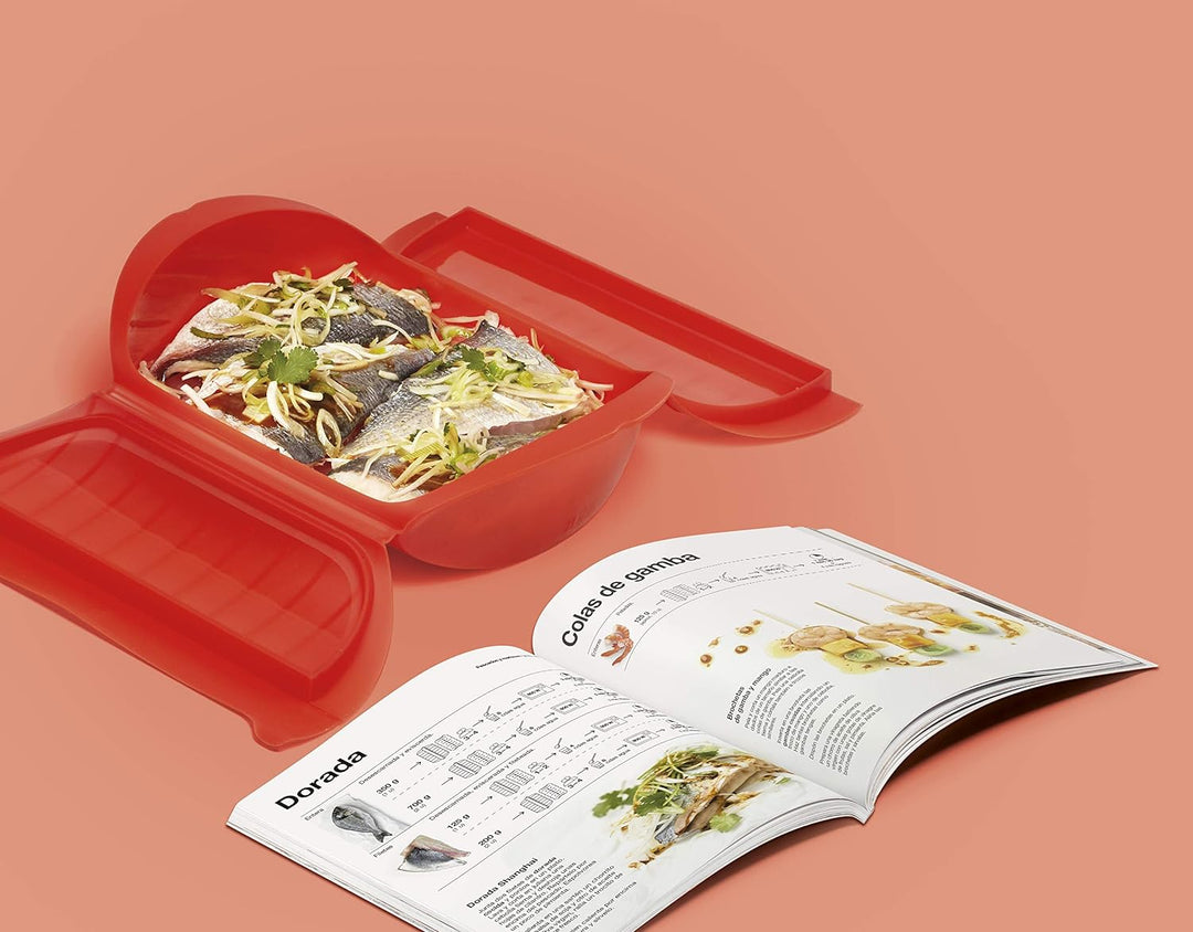 Lékué Dampfbox-Set 3,4 Personen + spanisches Rezeptbuch, 3,4 Personen