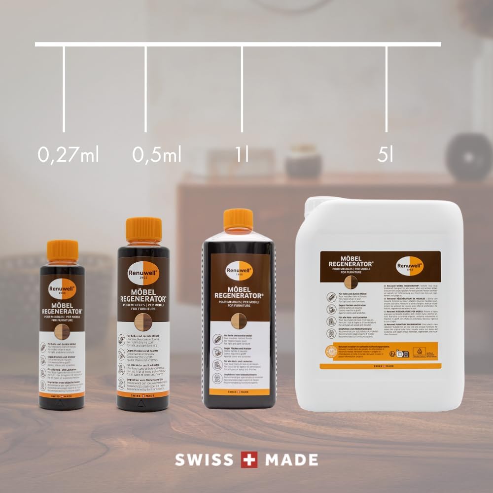 Renuwell Möbel Regenerator® Pflege Politur für helle/dunkle Möbel, 1 L 1 l (1er Pack), 1 l (1er Pack