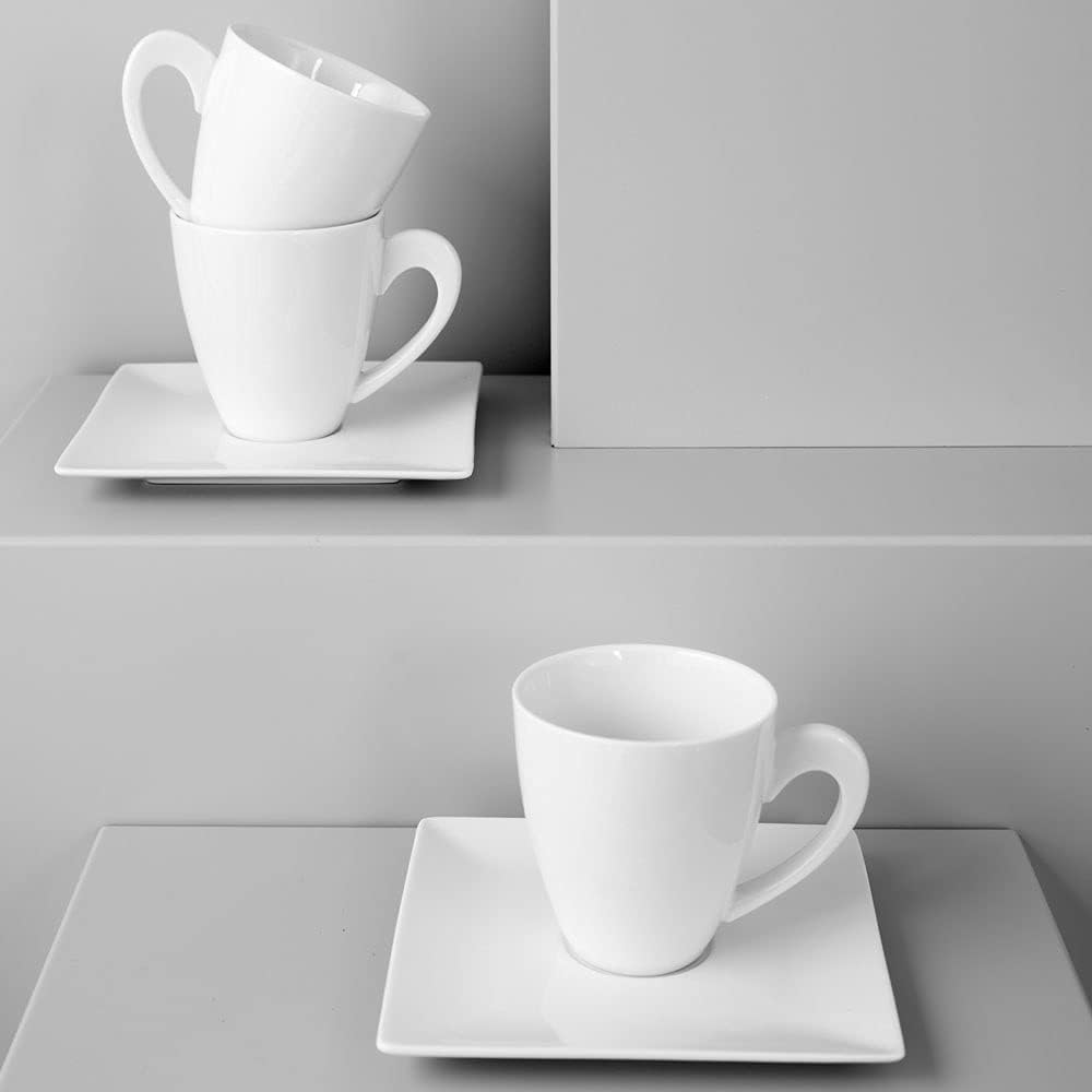 AMBITION Kaffeeservice Porto 12 Teilig Geschirrset Porzellan Kaffee Set 6 Personen Eckig Tasse Unter