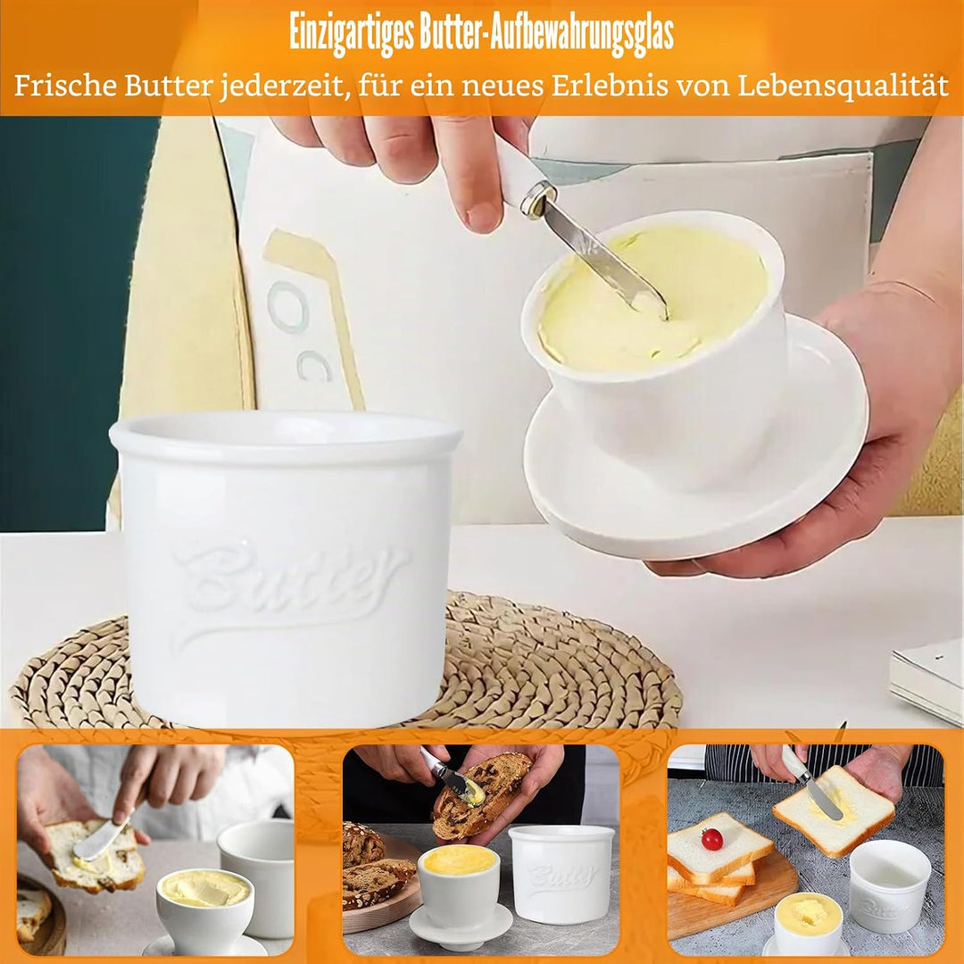 Keramik Butterdose mit Deckel und Buttermesser,Französische Buttertopf mit Wasserlinie,Butterbehälte