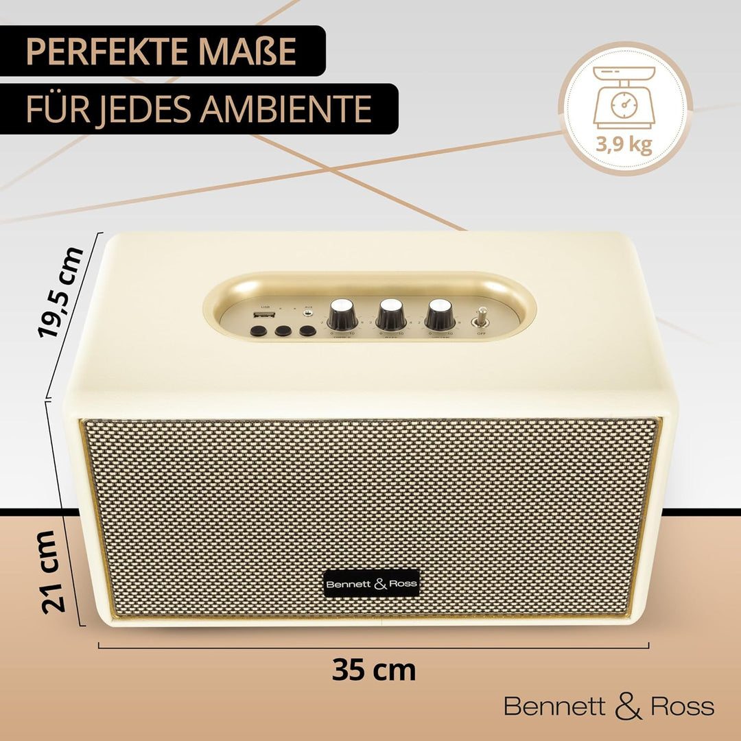 Bennett & Ross BB-860CW Blackmore - Retro Bluetooth Lautsprecher in Lederoptik - Vintage Speaker mit